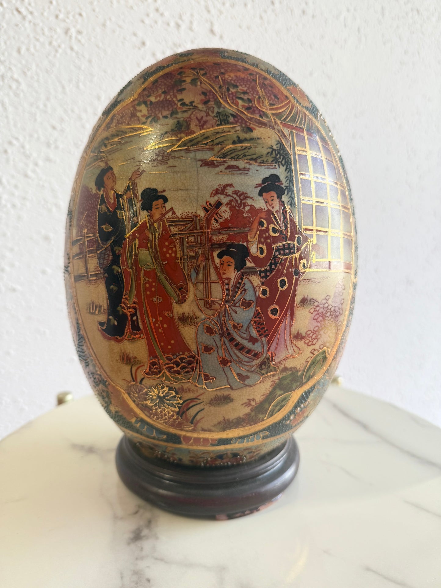 Vintage Japanese Porcelain Egg Hand Painted Satsuma Oriental.