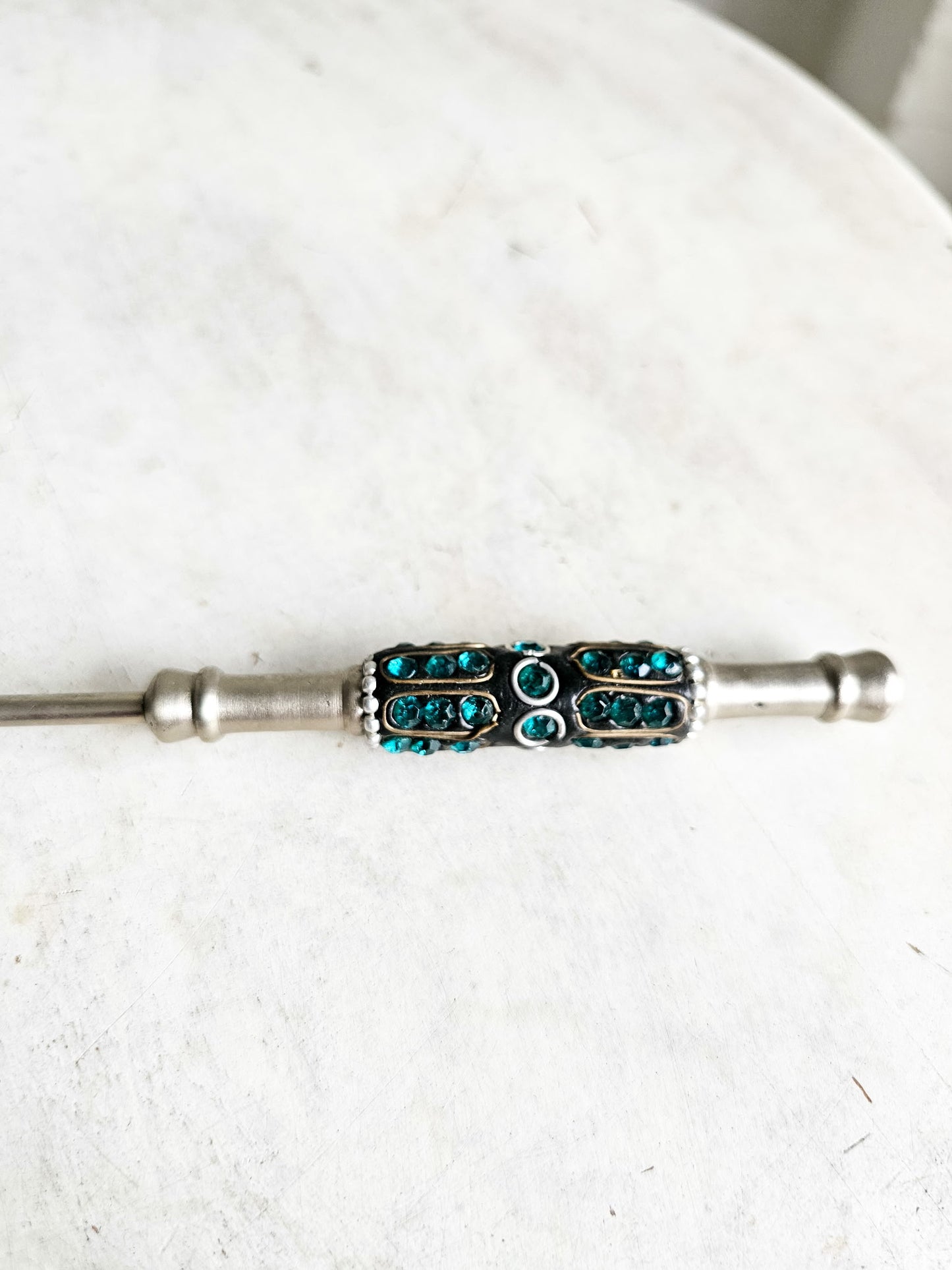 Bejeweled Blue Stones 12”Silver Colored Candle Snuffer
