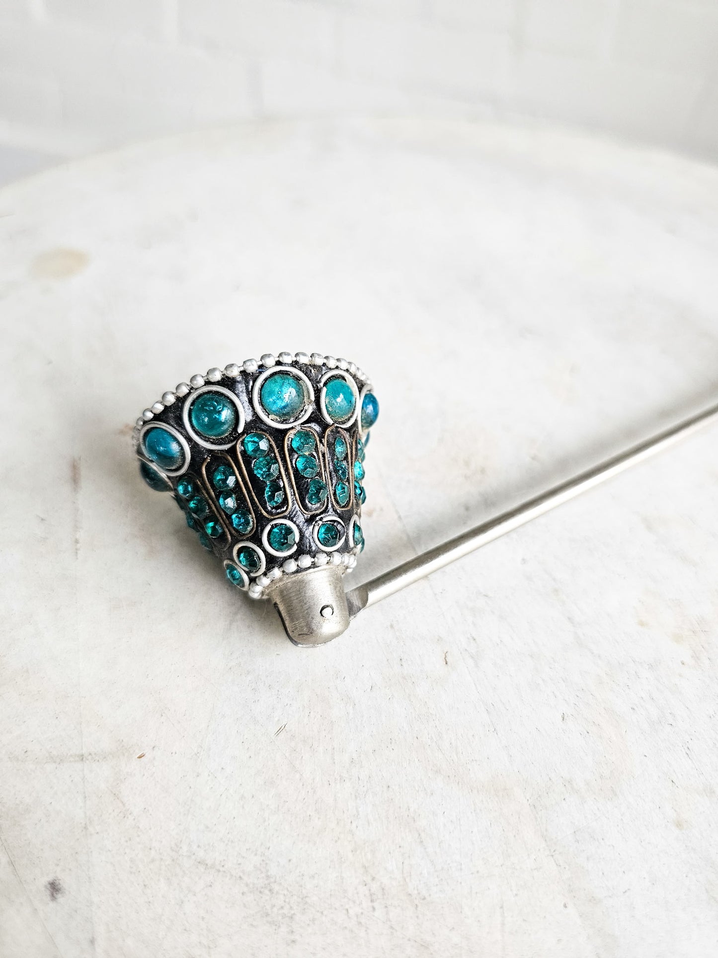 Bejeweled Blue Stones 12”Silver Colored Candle Snuffer