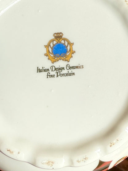 Vintage Italian Fleur De Lis Design Fine Porcelain Teapot & Cup Set