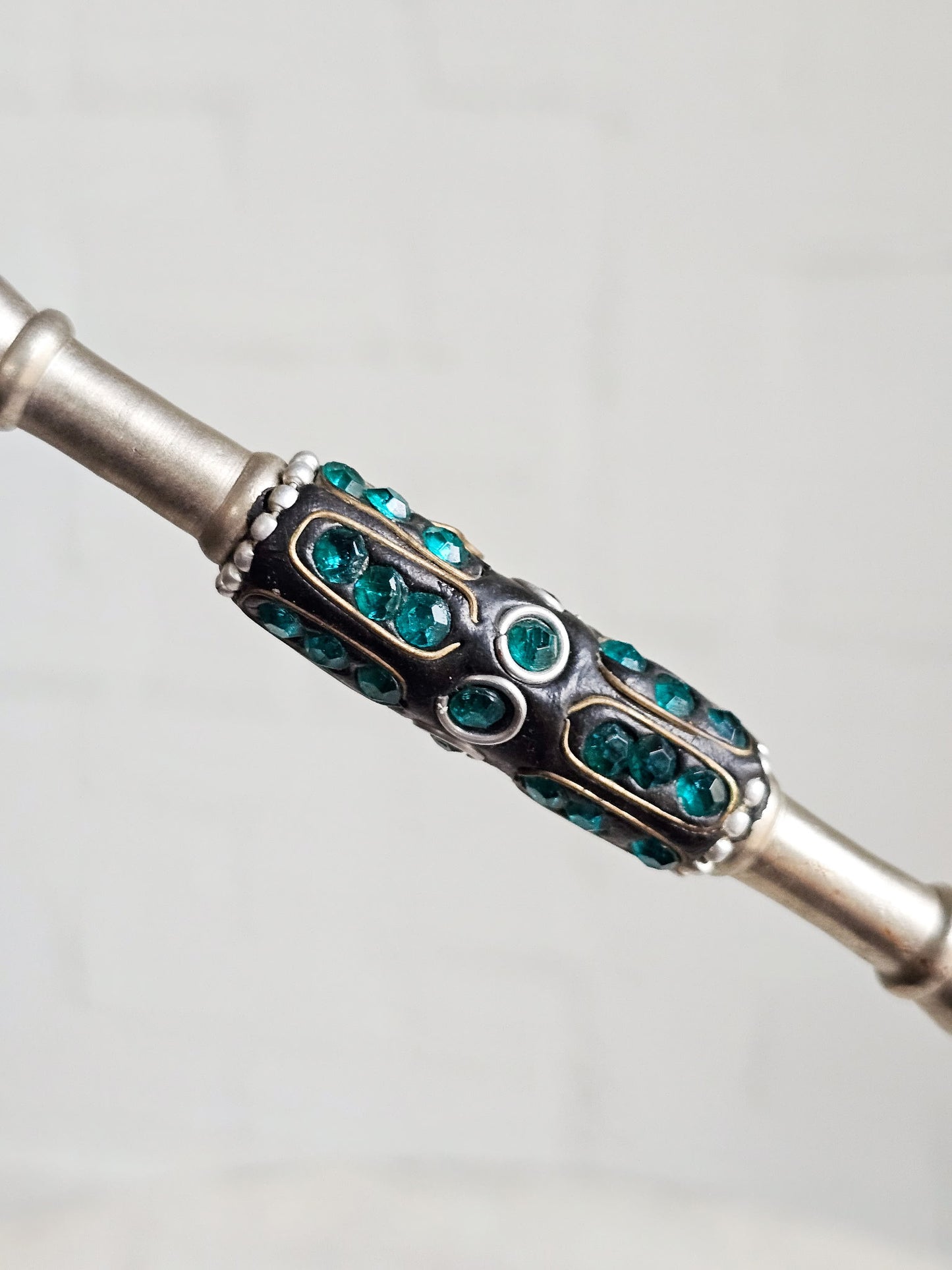 Bejeweled Blue Stones 12”Silver Colored Candle Snuffer