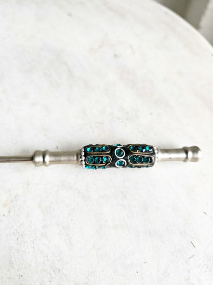 Bejeweled Blue Stones 12”Silver Colored Candle Snuffer