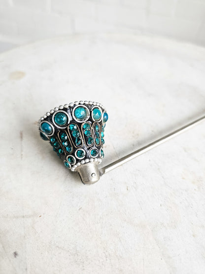 Bejeweled Blue Stones 12”Silver Colored Candle Snuffer