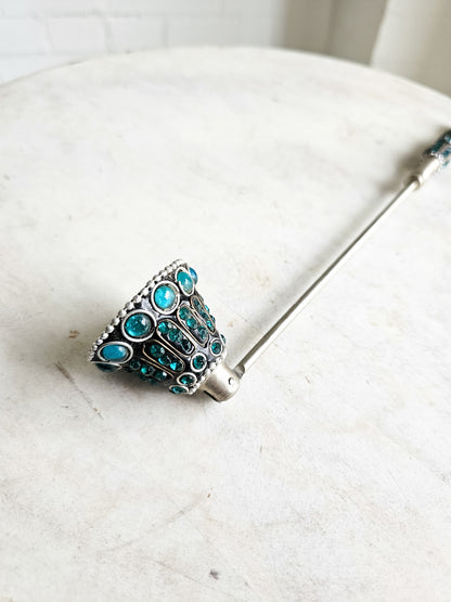 Bejeweled Blue Stones 12”Silver Colored Candle Snuffer